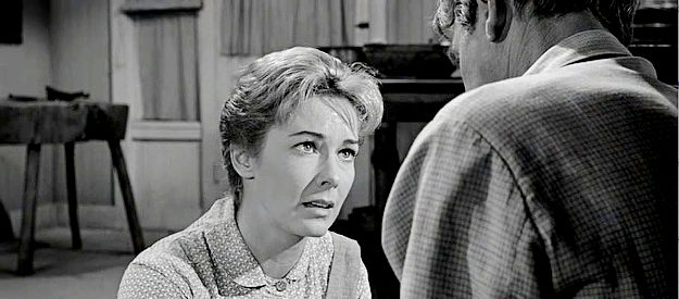 Vera Miles as Hallie trying to talk Ransom Stoddard out of a showdown in The Man Who Shot Liberty Valance (1962)