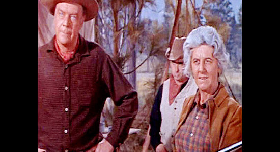 Willard Parker as Pete Jenner and Anne Seymour as Ma Jenner, not seeing eye to eye with Waco in Waco (1966)