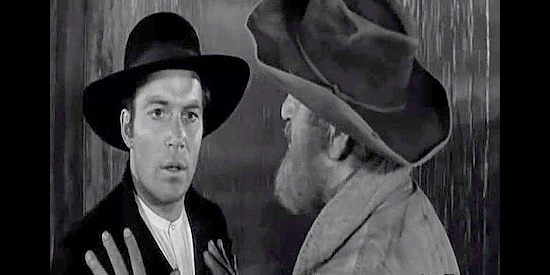 William Shatner as the Preacher, losing his patience with the con man in The Outrage (1964)