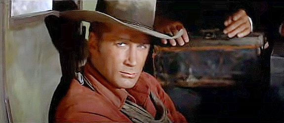 Alex Cord as the Ringo Kid, wondering about Dallas after boarding the stage in Stagecoach (1966)