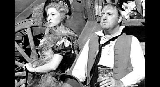 Alan Mowbay as Dr. A. Locksley Hall and Ruth Clifford as Fleuretty Phyffe, the other members of the traveling medicine show in Wagon Master (1950)