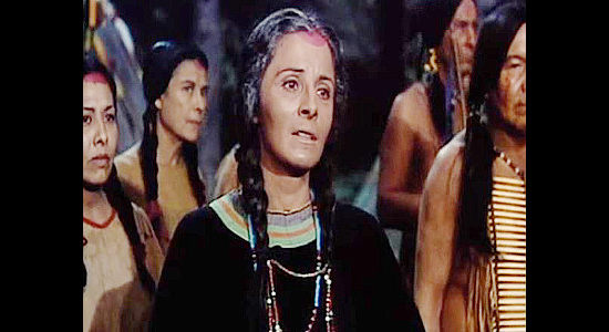 Angela Clarke as Pehangi, War Bonnet's adoptive mother, wondering what will happen to the son who's suspected of betraying his people in The Savage (1952)