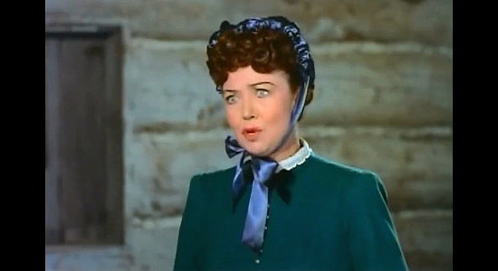 Barbara Jo Allen as Aunt Agatha, the spinster who accompanies Cynthia on her trip West in Mohawk (1956)