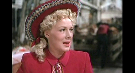 Betty Hutton as Annie Oakley, anticipating a reunion with Frank Butler in Annie Get Your Gun (1950)