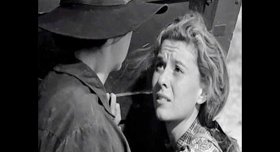 Beverly Dennis as Rose Meyers, confessing her pregnancy to Patience in Westward the Women (1951)