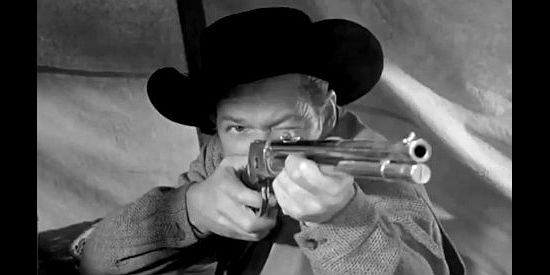 Bill WIlliams as James Kingston, assigned the job of getting Texas beef to Northern markets following the Civil War in Apache Ambush (1955)