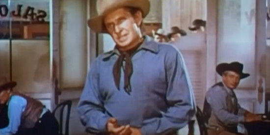 Bob Steele as Rio, a member of Newcomb's gang, losing a draw to the marshal in Rose of Cimarron (1952)