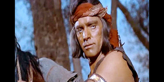 Burt Lancaster as Massai, who can't quite bring himself to kill the woman he suspects of betraying him in Apache (1954)