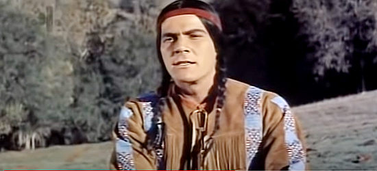 Burt Nelson as Pine Hawk, Cheyenne's faithful Indian sidekick in Bullwhip (1958)