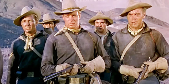 Charles Nolte as Cpl. Hamilton, Peter Graves as Tolson and Robert Wilke as Grady, soldiers on the verge of mutiny in War Paint (1953)