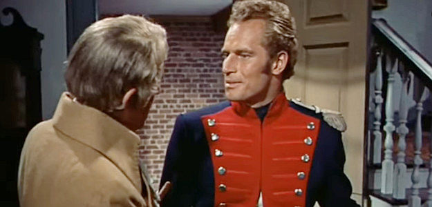 Charlton Heston as Lt. WIlliam Clark, receiving congratulations on his upcoming mission West in Far Horizons (1955)