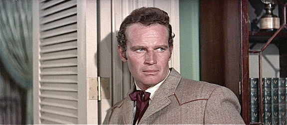 Charlton Heston as Steve Leech, jealous that Patricia Terrell has fallen for another man in The Big Country (1958)