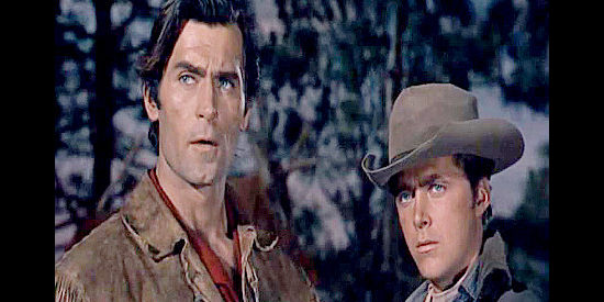 Clint Walker as Yellowstone Kelly and Edd Byrnes as Anse Harper, trying to escape a Sioux camp with their lives in Yellowstone Kelly (1959)