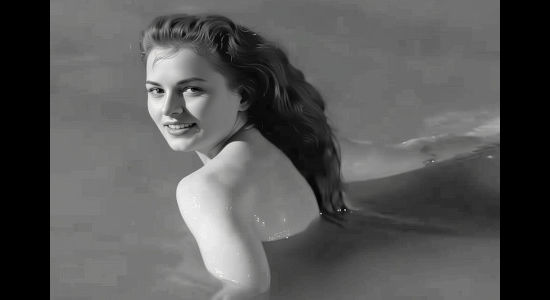 Coleen Gray as Nora Hayne, enjoying her bath and making sure Hack Williams isn't peeking in Cooper Sky (1957)