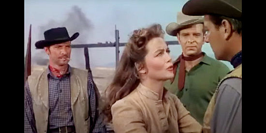 Deborah Miller (Dorothy Malone) trying to talk Kip Davis (Joel McCrea) into avoiding violence after his ranch is burned in South of St. Louis (1949)