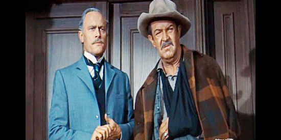 E.G. Marshall as Horace, the governer and Barbara's dad, conferring with mine owner MacAndrews (Robert Burton) in Broken Lance (1954)