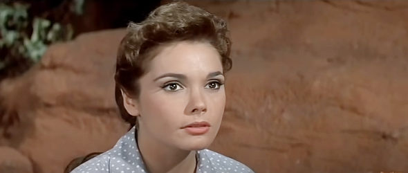 Felicia Farr as Jenny, developing feeling for the condemned Comanche Todd in The Last Wagon (1956)