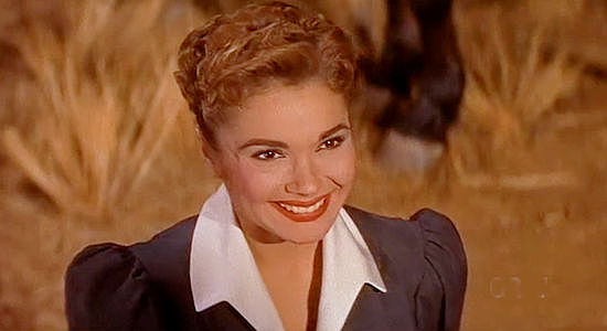 Felicia Farr as Katherine Delaney, showing a change of heart about Texas independence in The First Texan (1956)