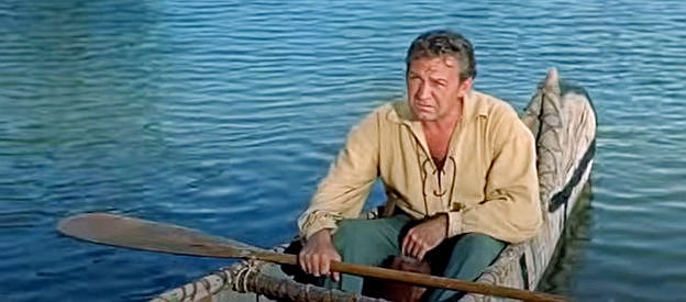 Forrest Tucker as Harry March, forced to chose between his love of gold and his love for Judith in The Deerslayer (1957)