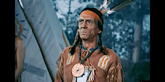 Francis McDonald as the Osage chief, confirming his tribe hasn't been receiving supplies promised in a treaty in Fort Osage (1952)