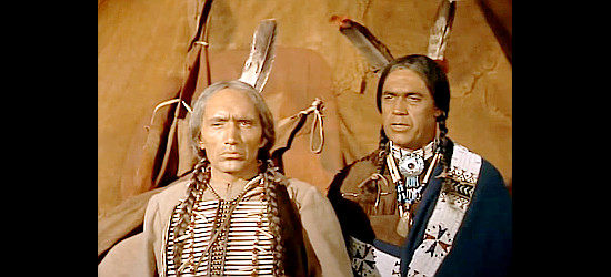 Frank DeKova as medicine man Isati and Stuart Randall as Kiowa Chief Satanta in They Rode West (1954)