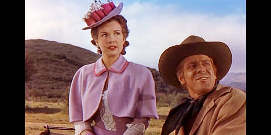 Gale Storm as Margo St. Claire meets Al Jennings (Dan Duryea) when he stops her runaway buggy in Al Jennings of Oklahoma (1951)