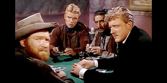 Gene Evans as Shep, Richard Jaeckel as Nate and James Arness as Russell, members of the outlaw gang in Wyoming Mail (1950)