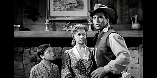 George Montgomery as Will Sabre with Bobby Clark as Robbie (left) and Ann Robinson as Judy in Gun Duel in Durango (1957)