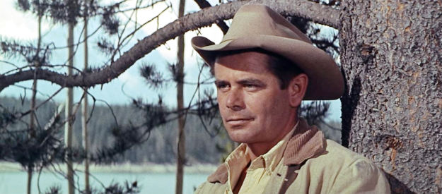 Glen Ford as Jubal Troop, finding himself falling for a girl promised to another in Jubal (1956)