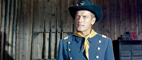 Hans von Borsody as Capt. Hunter, balking at his commanding officer's demand that he stop romancing Mary in Buffalo Bill, Hero of the Far West (1965)