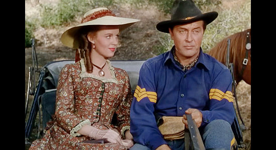 Helena Carter as Josephine Russell and Ray Milland as Kern Shafter, during a carraige ride in Bugles in the Afternoon (1952)