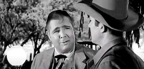 Henry Calvin as Thornton Wills, asking Deputy Frank Smeed who wound up with his $8,000 in gold in The Broken Star (1956)