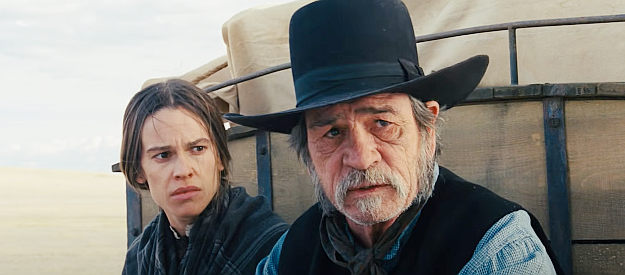 Hilary Swank as Mary Bee Cuddy with Tommy Lee Jones as George Briggs in The Homesman (2014)