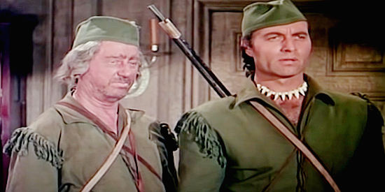 Irving Bacon as Sgt. March and George Montgoermy as Capt. Horn, requesting reinforcements for Rogers Rangers in Fort Ti (1953)