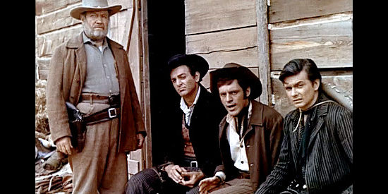 J.C. Haggard (Paul Birch), Hale Clinton (Mike Conners), Billy Candy (Jonathan Haze) and John Candy (Bob Campbell) in Five Guns West (1955)