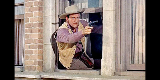 James Arness as Marshal Matt Dillon, part of a star-studded final shootout in Alias Jesse James (1959)