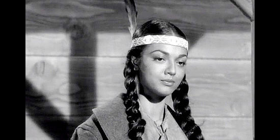 Jana Davi as Tanana, the woman who agrees to lead Lucas and Simon through Sioux country in Gun Fever (1958)