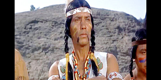 Jay Silverheels as Black Buffalo, the Indian chief advocating war with the whites in The Black Dakotas (1954)