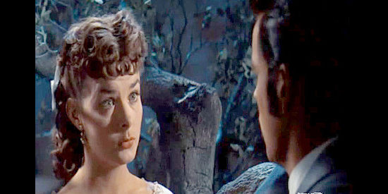 Jean Peters as Barbara, falling for the half-breed son of a cattle baron, much to the dismay of her father in Broken Lance (1954)