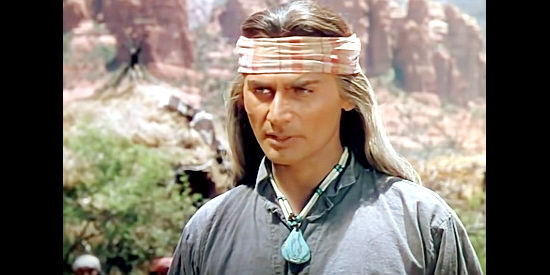 Jeff Chandler as Cochise, the chief who agrees to meet with Tom Jeffords in Broken Arrow (1950)