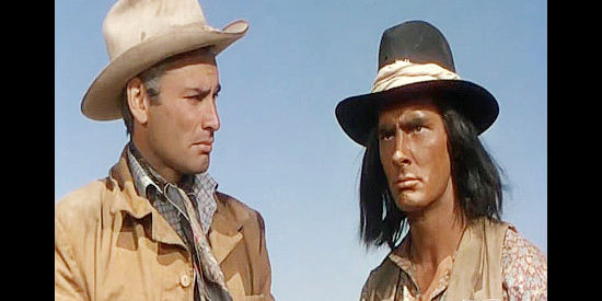 Jeff Chandler as Maj. Howell Brady with Pino (Dennis Weaver), a Seminole eager to fight the Kiowa in War Arrow (1953)