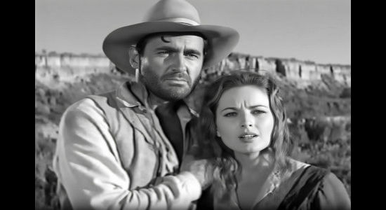 Jeff Morrow as Hack Williams and Coleen Gray as Nora Haynes, forced to work together on an difficult journey in Copper Sky (1957)