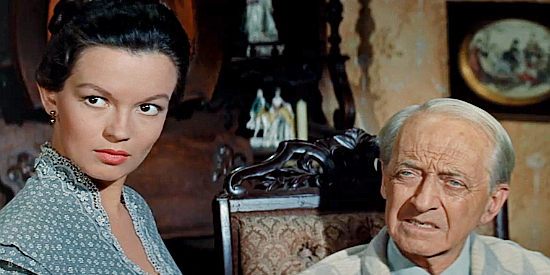 Joan Evans as Anne Benson with her ailing father, Judge Benson (Edgar Stehli) in No Name on the Bullet (1959)
