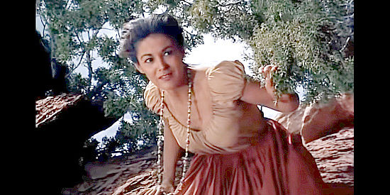 Joan Taylor as Frencesca, searching for Lt. Ben Keegan during a lure in the fighting in Fort Yuma (1955)