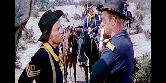 John Pickard as Sgt. Lybarger, getting his marching orders from Bart Laish (Sterling Hayden) in Arrow in the Dust (1954)