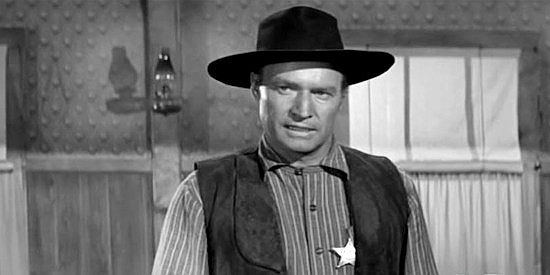 John Pickard as Sheriff Parsons, the lawman who orders the saloon girls out of town in The Black Whip (1956)