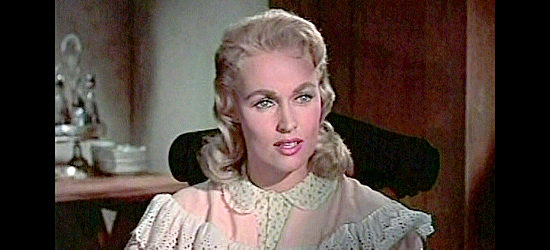 Karen Steele as Jeanie Miller, worried about her husband's adjustment to losing an arm in the Civil War in Westbound (1959)