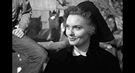 Kathleen O'Malley as Prudence Perkins, the red-head who catches Sandy's eye in Wagon Master (1950)