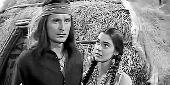 Keith Larsen as Katawan, the Apache Kid, with Liwana (Eugenia Paul), the girl he hopes to marry in Apache Warrior (1957)