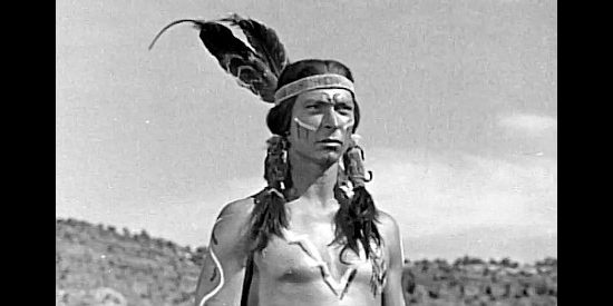 Lee Van Cleef as Fireknife, leader of the Cheyenne war party out for Maj. Ives' hide in The Yellow Tomahawk (1952)